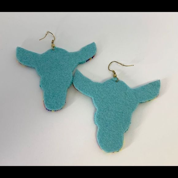 Steer Earrings Turquoise Western Beaded Co… - Picture 7 of 7